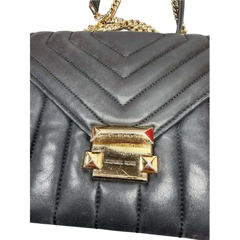 Michael Kors Whitney Black Leather Quilted Chain Convertible Shoulder Bag
